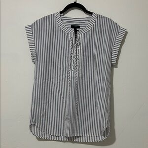 J. Crew Navy and White Striped Lace-Up Blouse